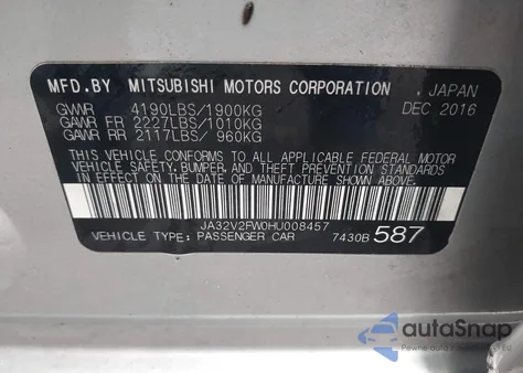 2017 Mitsubishi Lancer Es z USA, uszkodzony, nr VIN JA32V2FW0HU008457